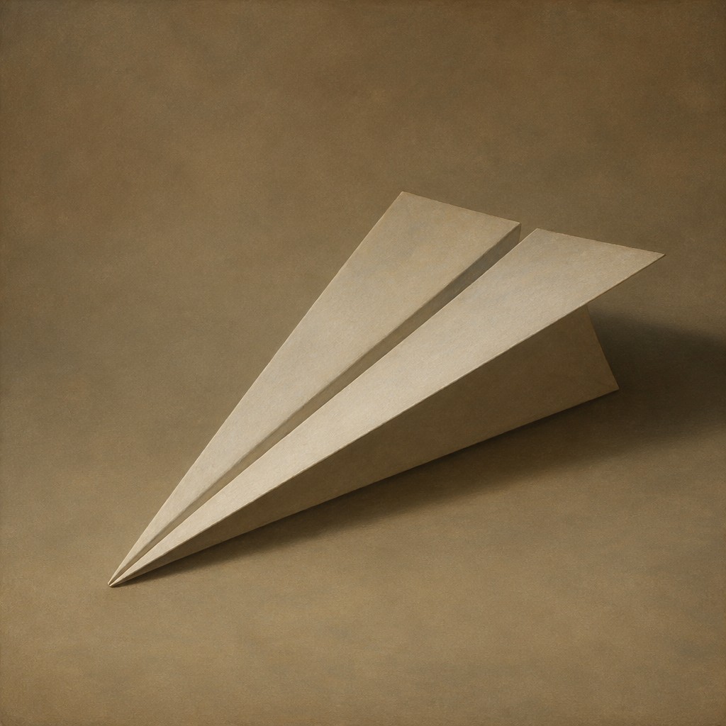 a paper plane, clean minimal composition on a plain background, no text