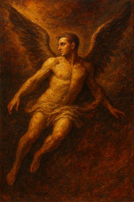 a painting of a man with angel wings