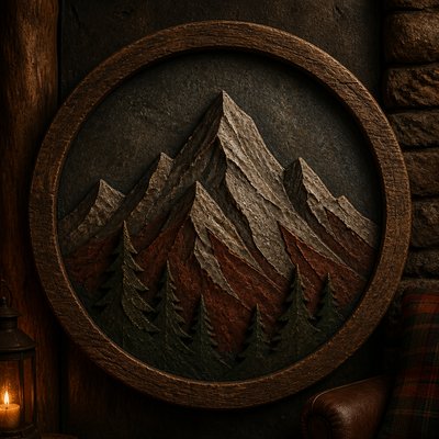 an emblem of a mountain peak inside a circle, simple bold shapes on a plain background, no text or lettering