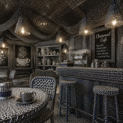 cozy cafe interior with warm lighting