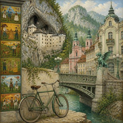 bicyle resting against a wall — Slovenian Art Style