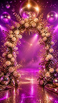 an arch of white roses and eucalyptus in soft morning light, elegant vertical composition with open space, no text