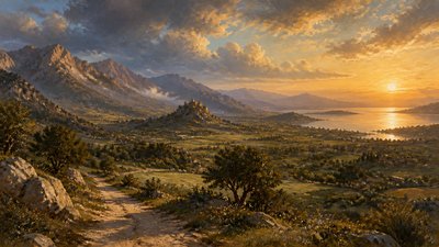 sweeping panoramic landscape with a dramatic sky