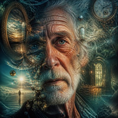 close-up portrait of an elderly person with expressive weathered features
