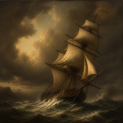 sailing ship on a stormy sea