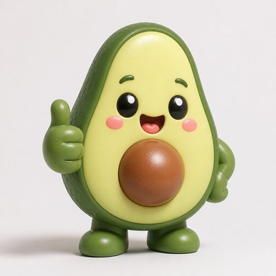 a happy avocado character giving a thumbs up, bold readable design on a plain background, no text