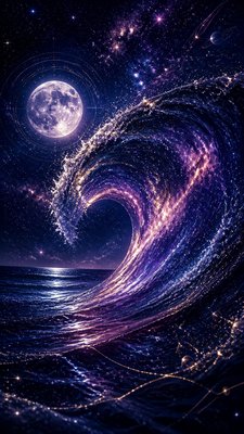 an ocean wave curling under moonlight, no people