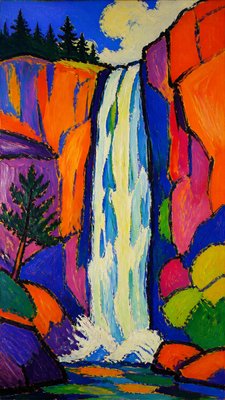 towering waterfall cascading down a cliff
