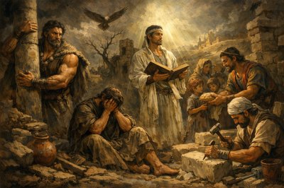 “And the sons of Onam were, Shammai, and Jada. And the sons of Shammai; Nadab, and Abishur.” (1 Chronicles 2:28, KJV)
Show Onam as having the gift of strength. Show Shammai as having being desolate. Show Jada as having the gift of knowing. Show Nadab as having the gift of generosity. Show Abishur as a mason. 