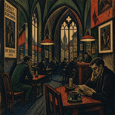 cozy cafe interior with warm lighting