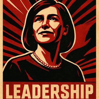 a poster of a woman with a pearl necklace