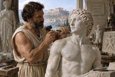 Polycritus carving a greek sculpture