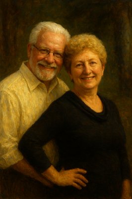 a painting of a man and woman posing for a picture