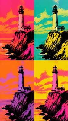 a lone lighthouse on a cliff at dusk under a dramatic sky, no text or lettering