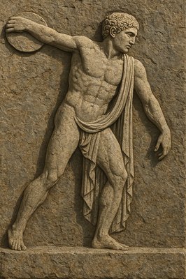 a statue of a man holding a frisbee