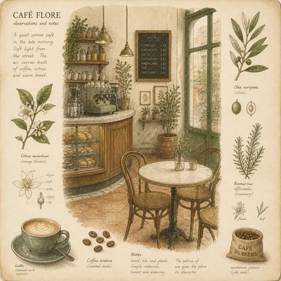 cozy cafe interior with warm lighting