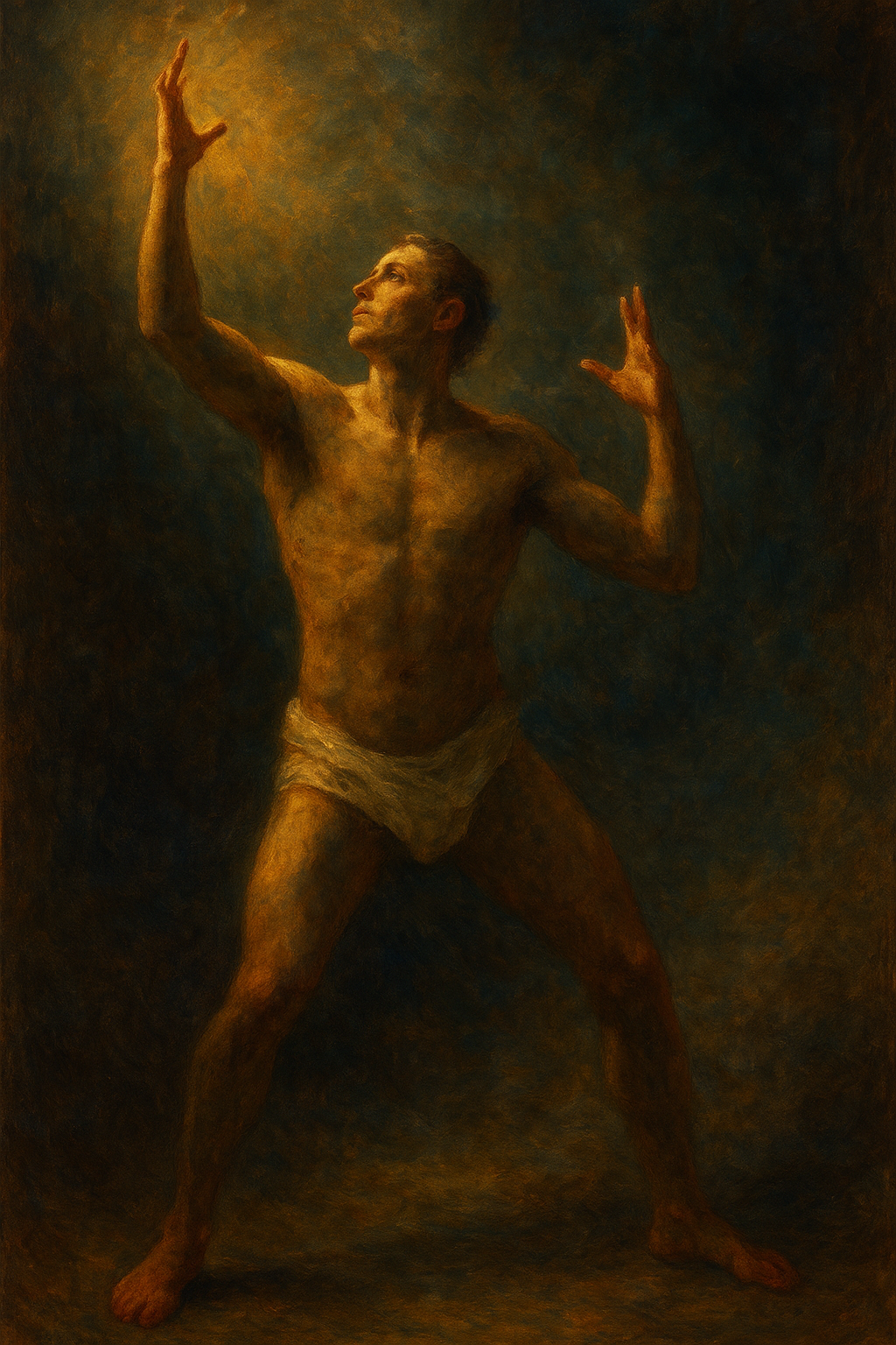 a painting of a man with no shirt on