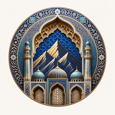 an emblem of a mountain peak inside a circle, simple bold shapes on a plain background, no text or lettering