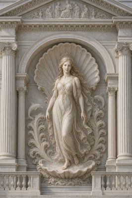 a statue of a woman standing in front of a building