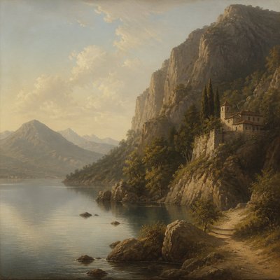 serene landscape with mountains and water