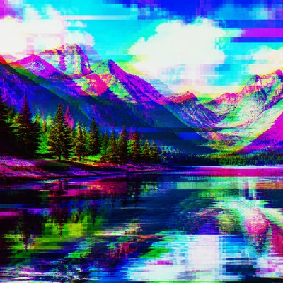wide landscape with natural scenery — Digital Glitch Modern Art Style