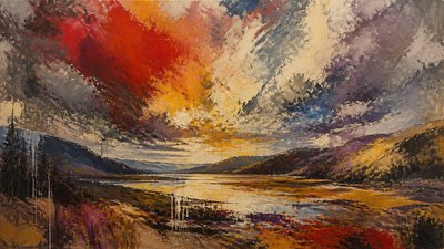sweeping panoramic landscape with a dramatic sky