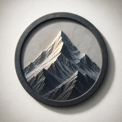 an emblem of a mountain peak inside a circle, simple bold shapes on a plain background, no text or lettering