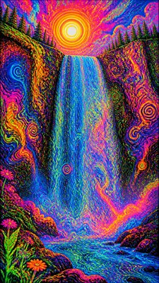 towering waterfall cascading down a cliff