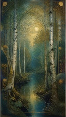 a serene birch forest in soft morning light, no people, no text