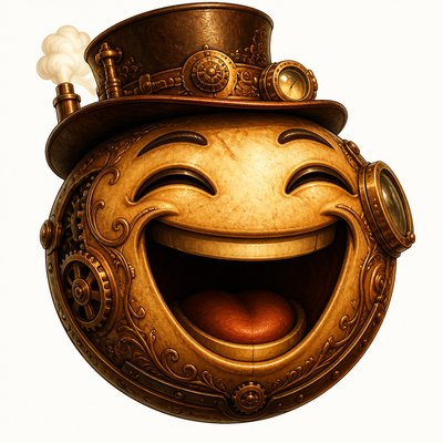 an exaggerated laughing face of an original round mascot character, bold and readable at small size, plain background, no text