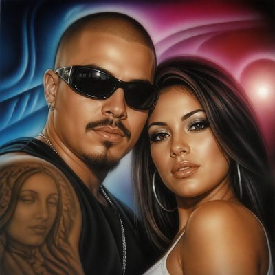 portrait of two people together — Airbrush Art Style