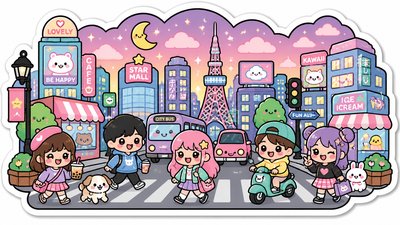 bustling city street panorama at dusk