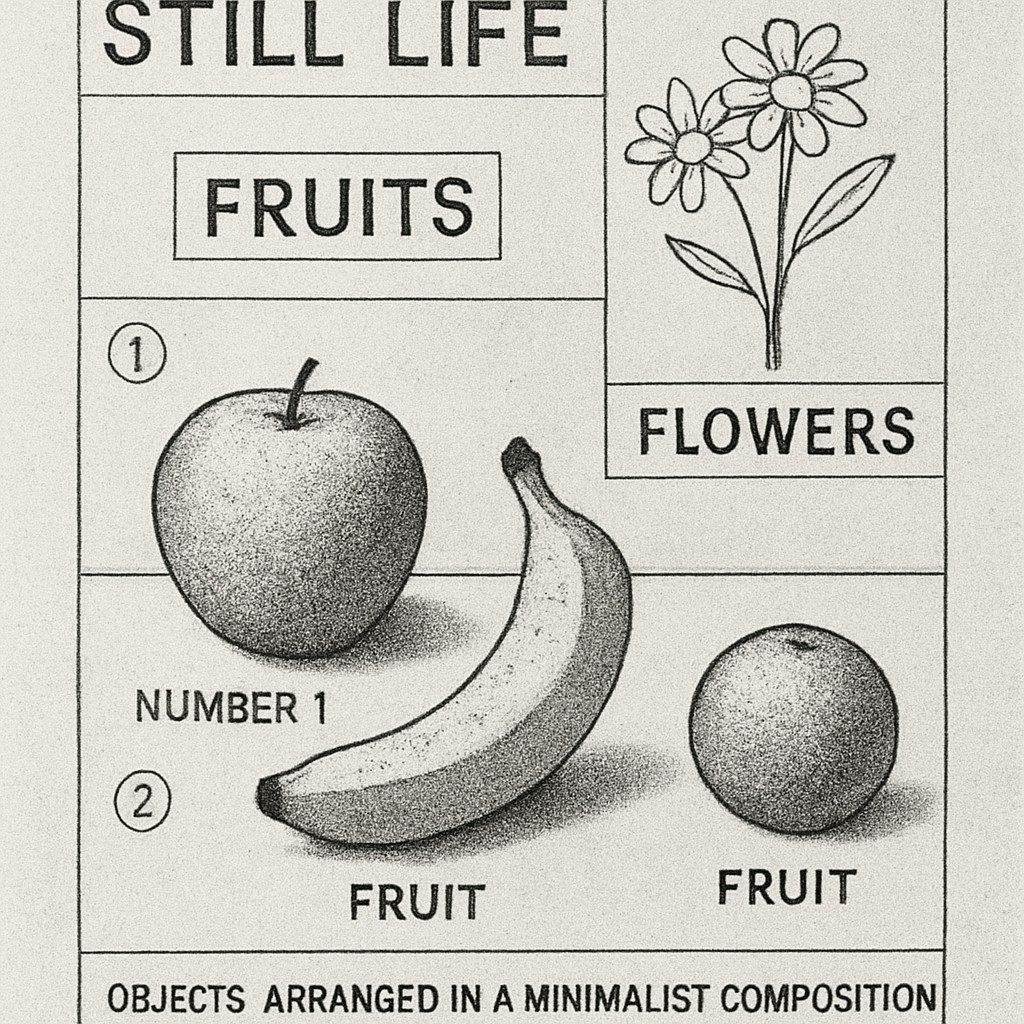 still life arrangement of fruits and flowers