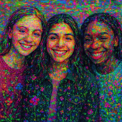 a group of three girls standing next to each other