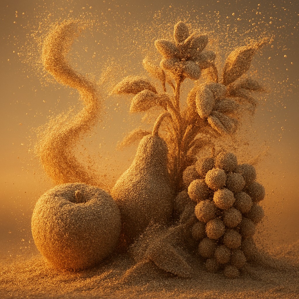 still life arrangement of fruits and flowers