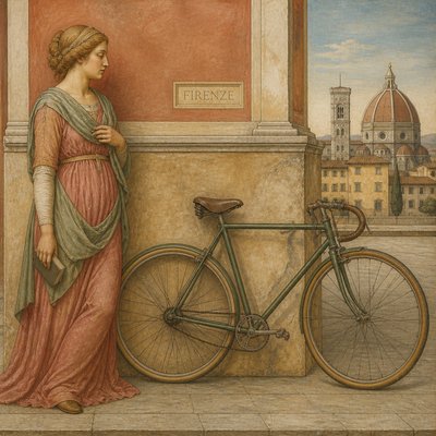 bicyle resting against a wall — Florentine Renaissance Art Style