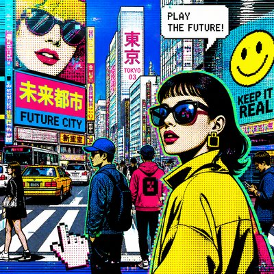 urban street with city activity — Digital Pop Art Style