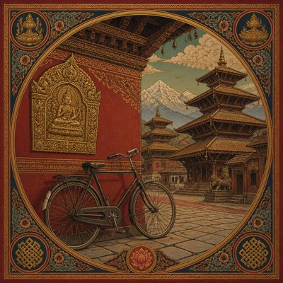 bicyle resting against a wall — Nepali Art Style