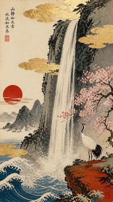 towering waterfall cascading down a cliff