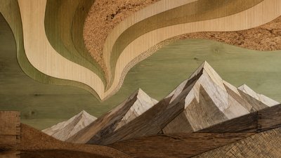 a flowing aurora over snowy peaks, wide sweeping composition, no people, no text