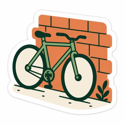 bicyle resting against a wall — Minimalist Sticker Design