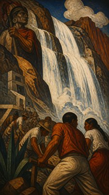 towering waterfall cascading down a cliff