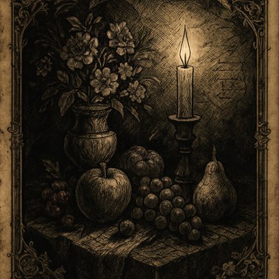 still life arrangement of fruits and flowers