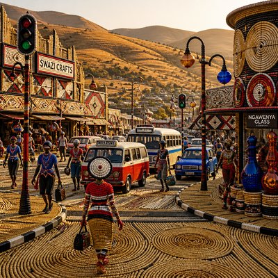 urban street with city activity — Eswatini Art Style