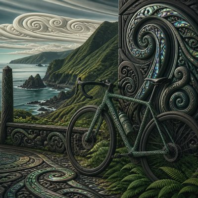 bicyle resting against a wall — New Zealand Art Style
