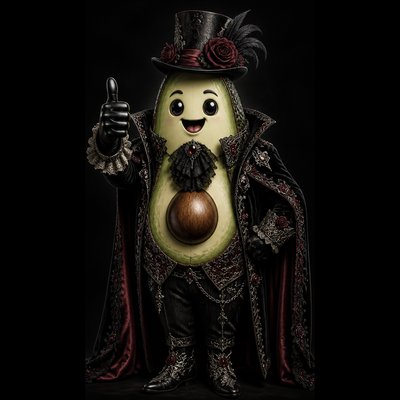 a happy avocado character giving a thumbs up, bold readable design on a plain background, no text