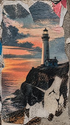 a lone lighthouse on a cliff at dusk under a dramatic sky, no text or lettering