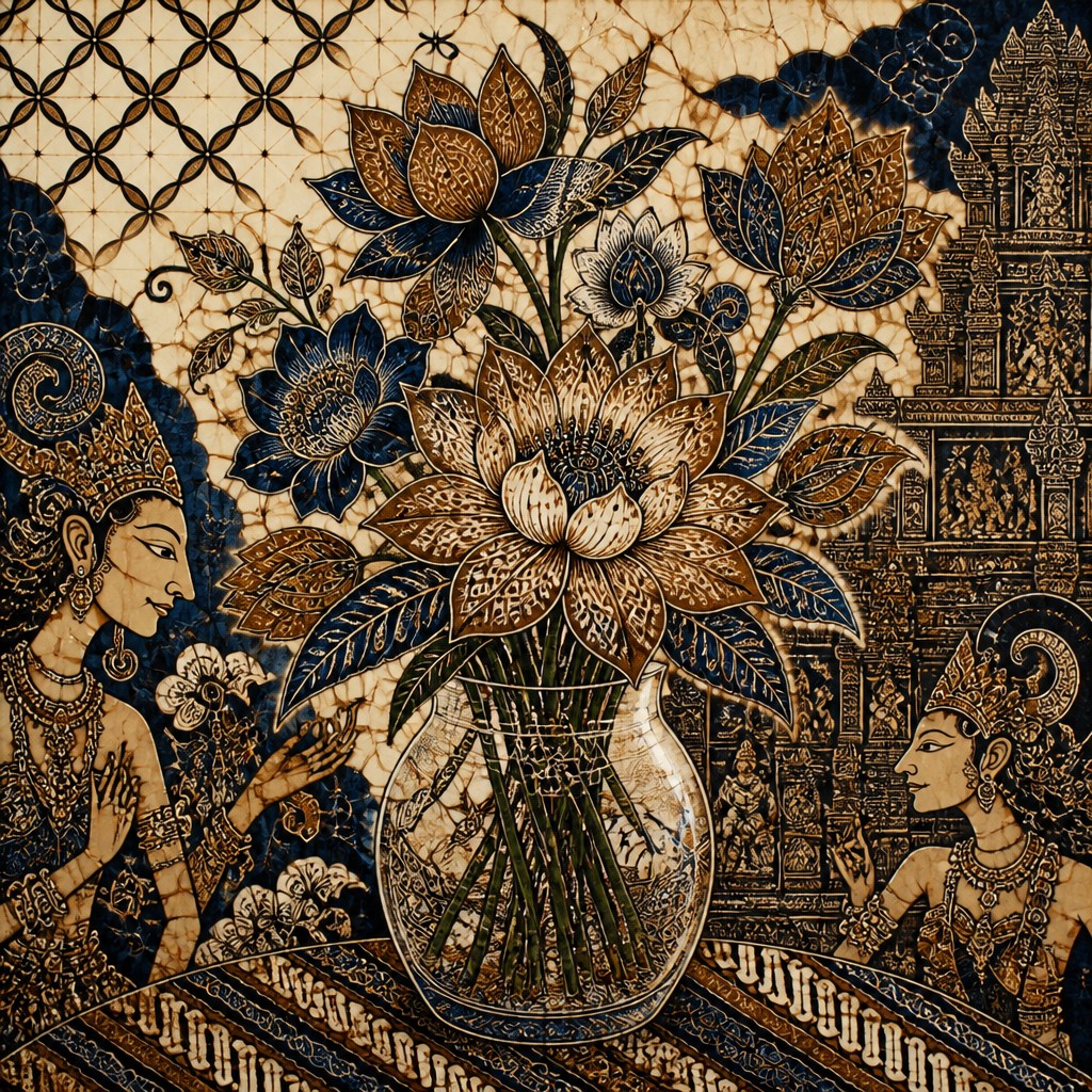bouquet of flowers in a glass vase — Indonesian Art Style