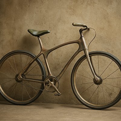 bicyle resting against a wall