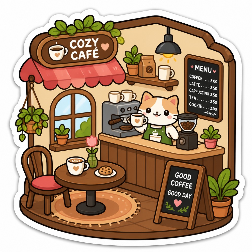 cozy cafe interior with warm lighting